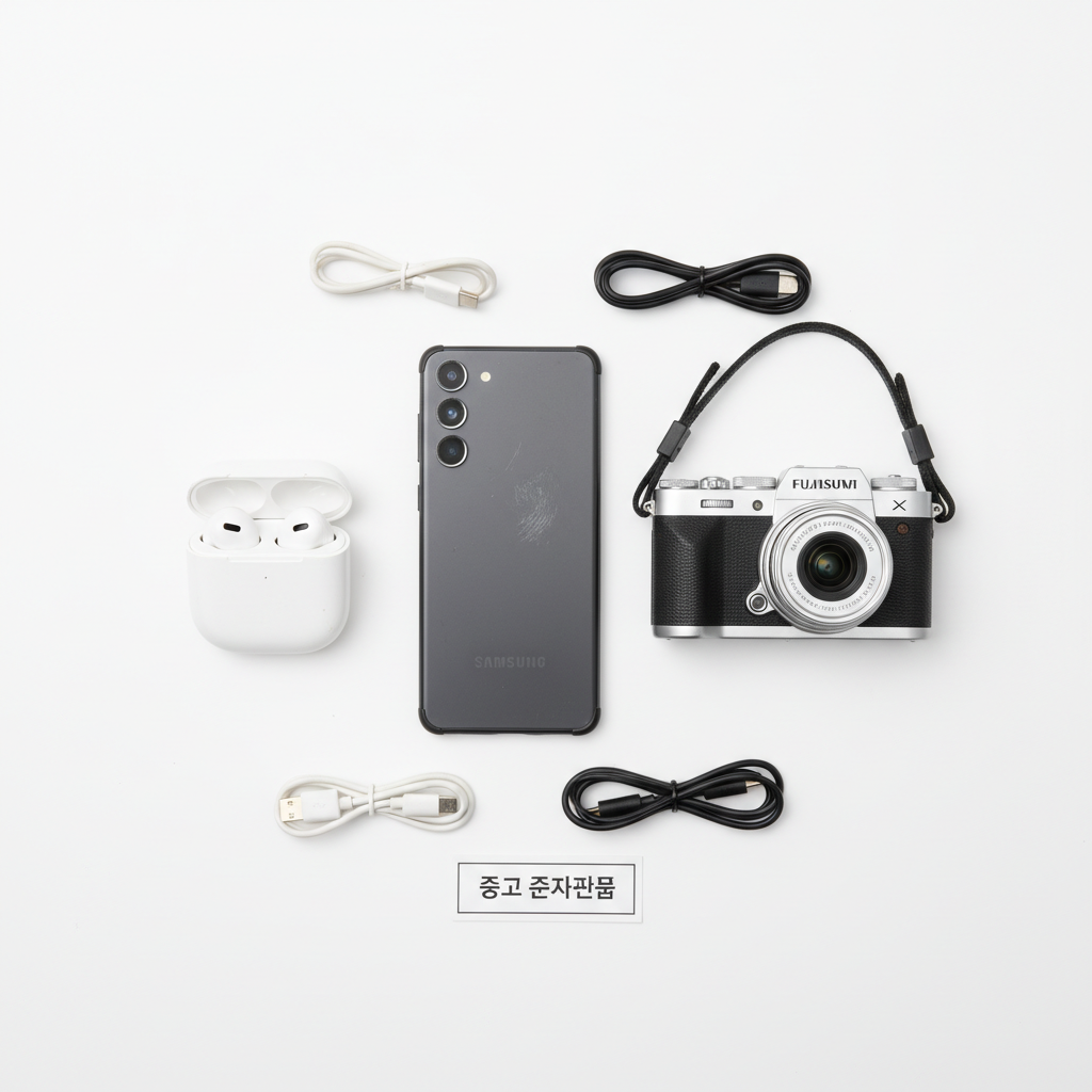 Used Korean electronics including smartphone and earbuds